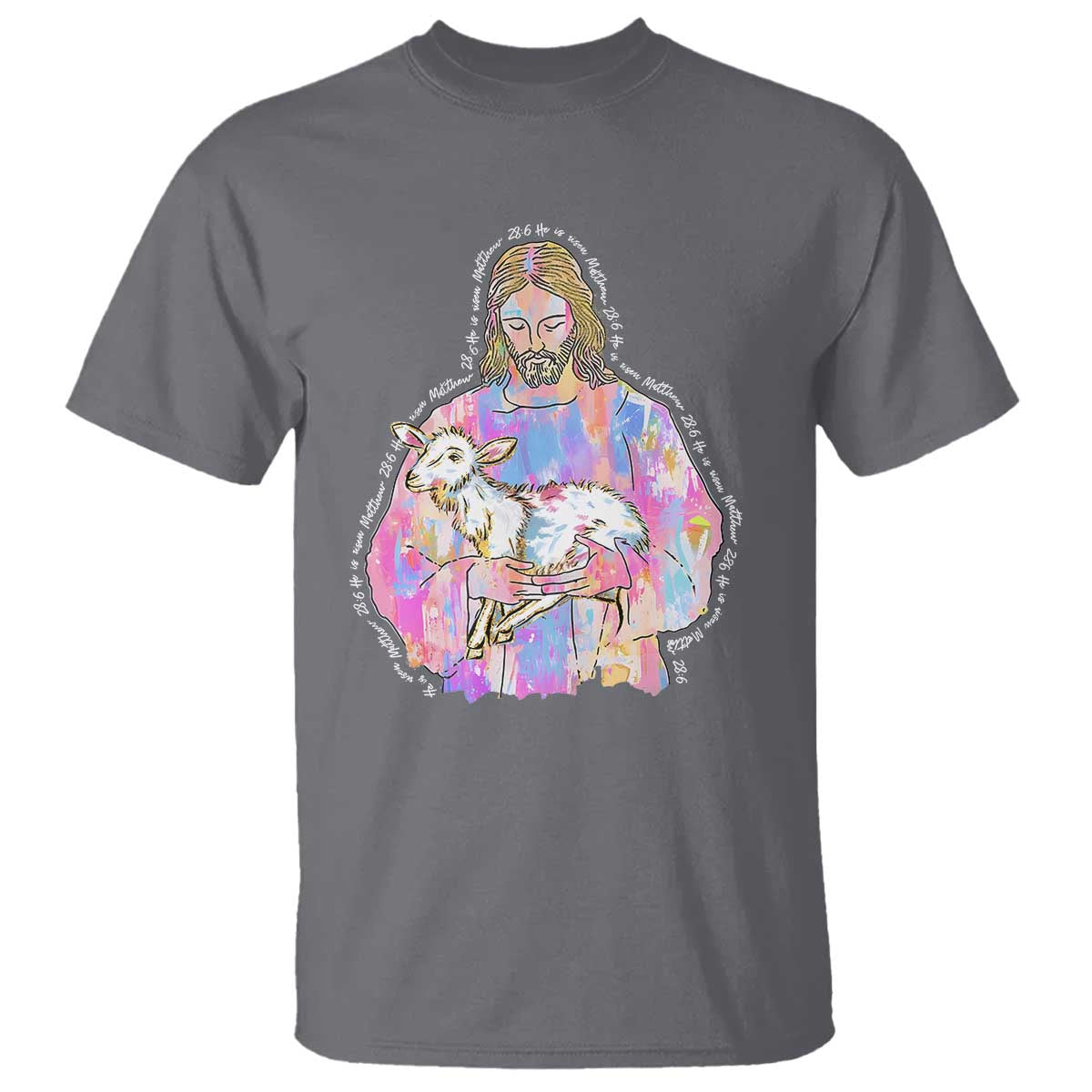 He Is Risen T Shirt Christian Religious Easter Day Bible Verse Sheep Glitter Print TS11 Charcoal Print Your Wear