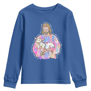 He Is Risen Youth Sweatshirt Christian Religious Easter Day Bible Verse Sheep Glitter Print TS11 Royal Blue Print Your Wear