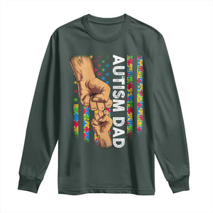 Autism Dad Awareness American Flag Fist Bump Long Sleeve Shirt TS11 Dark Forest Green Print Your Wear