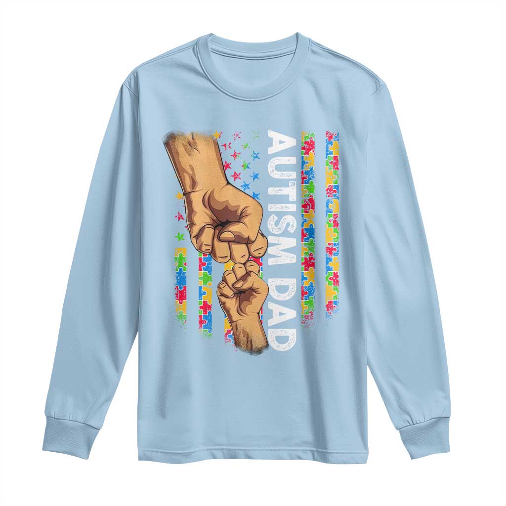 Autism Dad Awareness American Flag Fist Bump Long Sleeve Shirt TS11 Light Blue Print Your Wear
