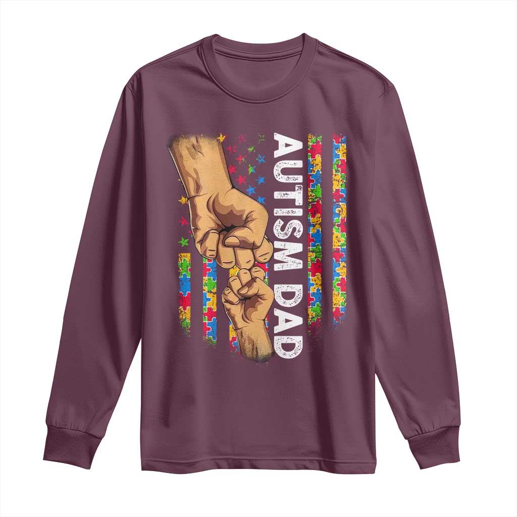 Autism Dad Awareness American Flag Fist Bump Long Sleeve Shirt TS11 Maroon Print Your Wear