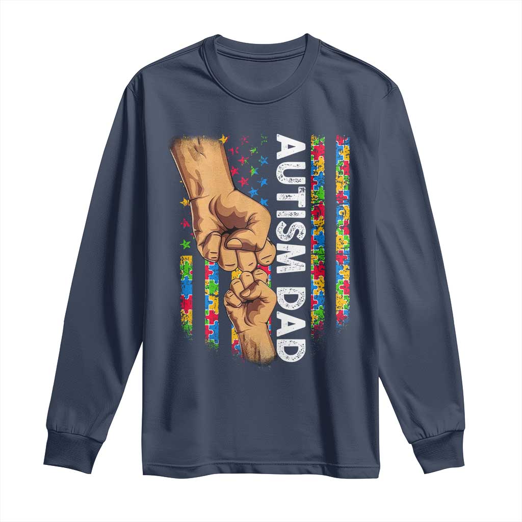 Autism Dad Awareness American Flag Fist Bump Long Sleeve Shirt TS11 Navy Print Your Wear