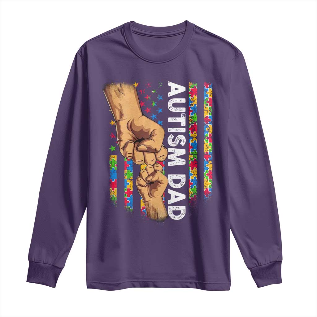 Autism Dad Awareness American Flag Fist Bump Long Sleeve Shirt TS11 Purple Print Your Wear