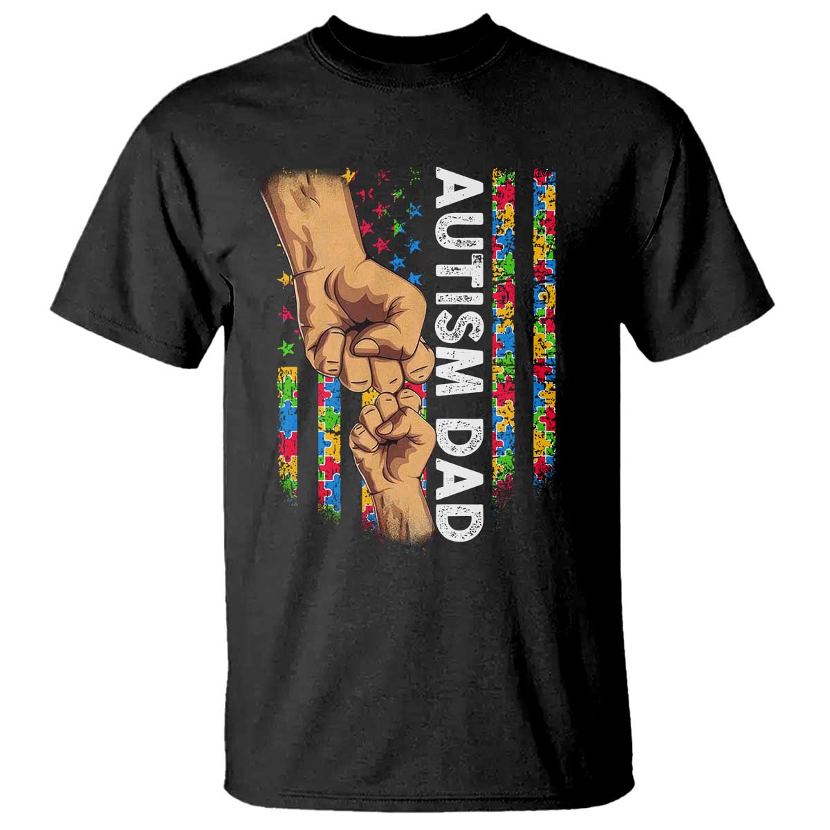 Autism Dad Awareness American Flag Fist Bump T Shirt TS11 Black Print Your Wear