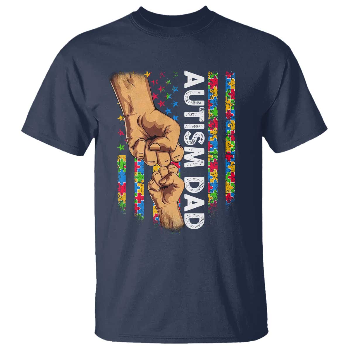 Autism Dad Awareness American Flag Fist Bump T Shirt TS11 Navy Print Your Wear