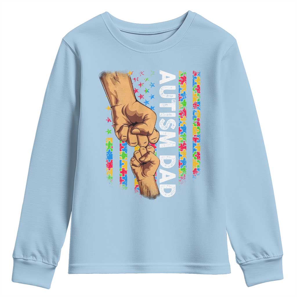 Autism Dad Awareness American Flag Fist Bump Youth Sweatshirt TS11 Light Blue Print Your Wear