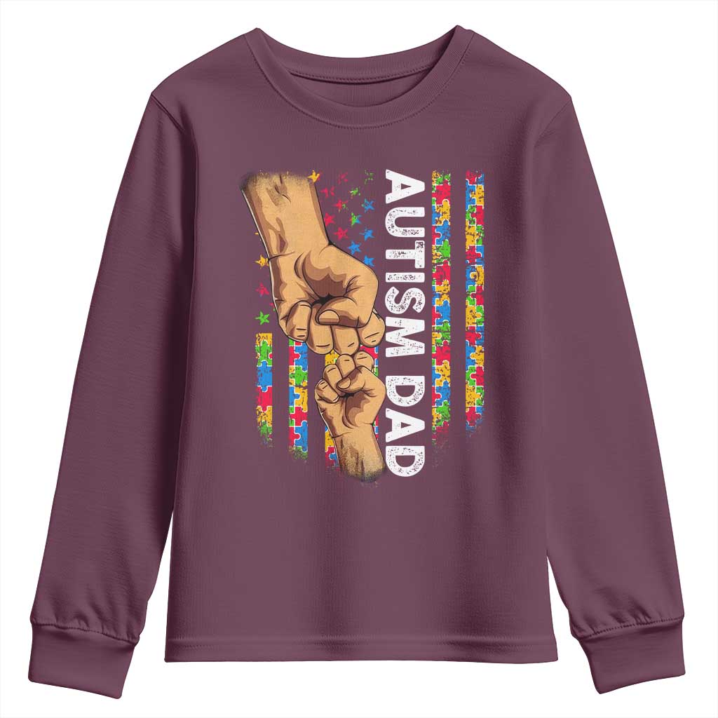 Autism Dad Awareness American Flag Fist Bump Youth Sweatshirt TS11 Maroon Print Your Wear