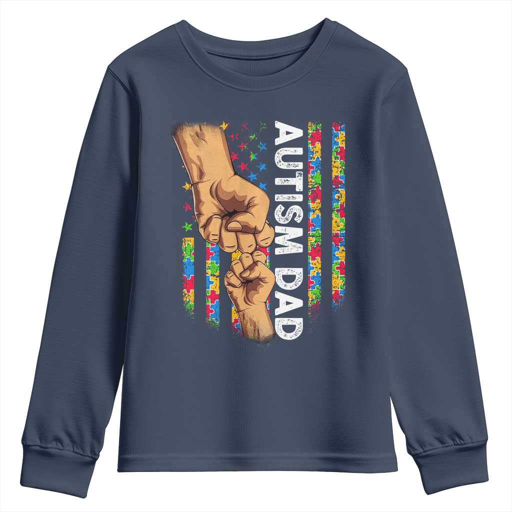 Autism Dad Awareness American Flag Fist Bump Youth Sweatshirt TS11 Navy Print Your Wear