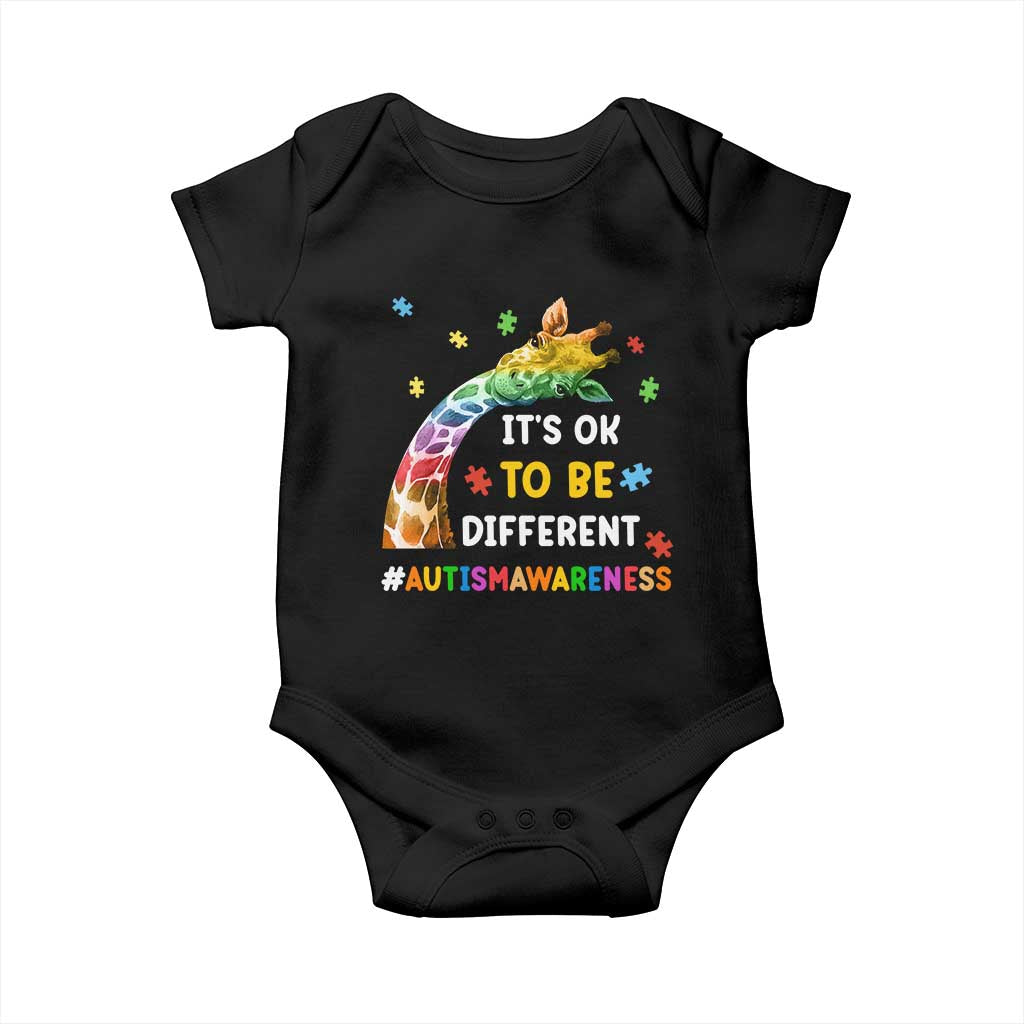 It's Ok To Be Different Autism Awareness Baby Onesie Rainbow Giraffe Puzzle TS11 Black Print Your Wear