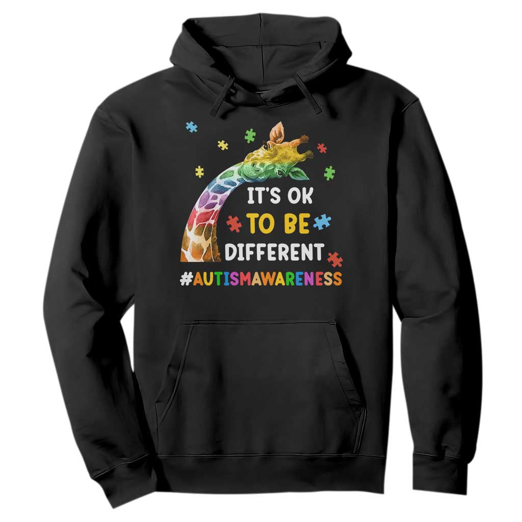 It's Ok To Be Different Autism Awareness Hoodie Rainbow Giraffe Puzzle TS11 Black Print Your Wear