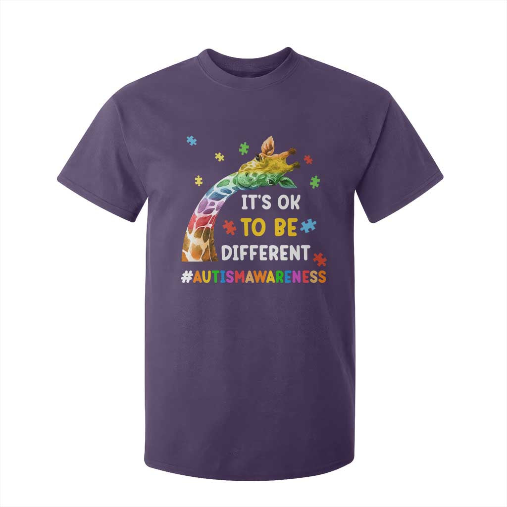 It's Ok To Be Different Autism Awareness T Shirt For Kid Rainbow Giraffe Puzzle TS11 Purple Print Your Wear