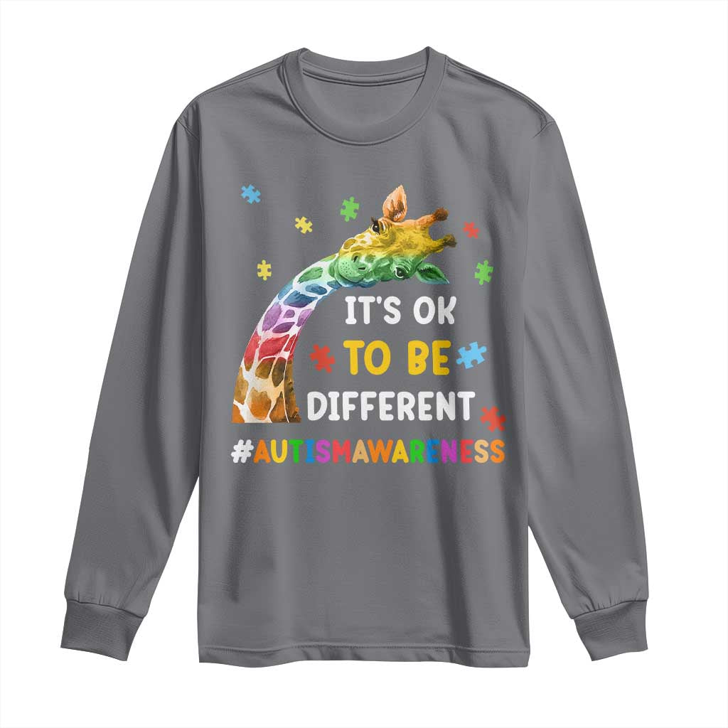 It's Ok To Be Different Autism Awareness Long Sleeve Shirt Rainbow Giraffe Puzzle TS11 Charcoal Print Your Wear