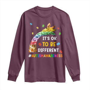 It's Ok To Be Different Autism Awareness Long Sleeve Shirt Rainbow Giraffe Puzzle TS11 Maroon Print Your Wear