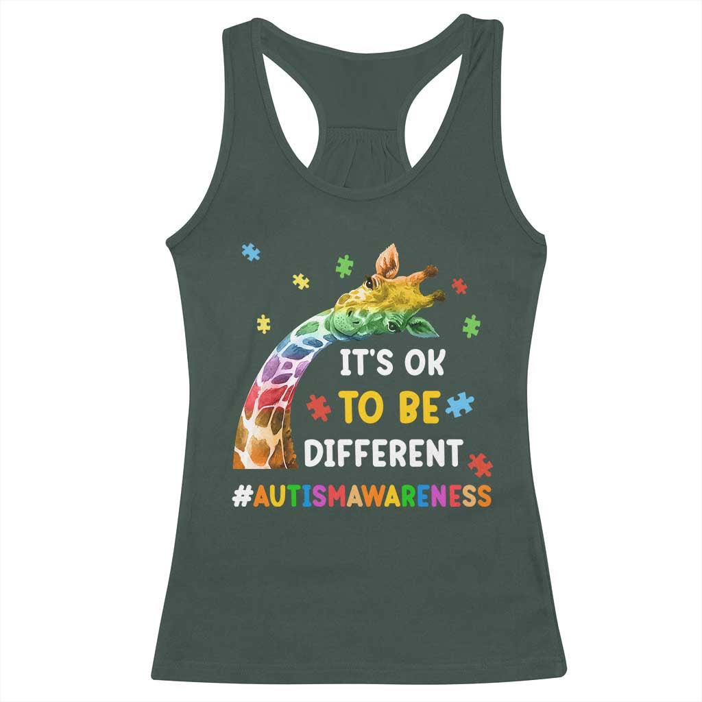 It's Ok To Be Different Autism Awareness Racerback Tank Top Rainbow Giraffe Puzzle TS11 Dark Forest Green Print Your Wear