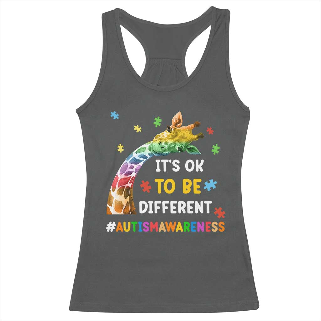 It's Ok To Be Different Autism Awareness Racerback Tank Top Rainbow Giraffe Puzzle TS11 Dark Heather Print Your Wear