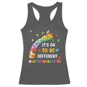 It's Ok To Be Different Autism Awareness Racerback Tank Top Rainbow Giraffe Puzzle TS11 Dark Heather Print Your Wear