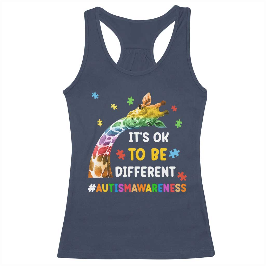 It's Ok To Be Different Autism Awareness Racerback Tank Top Rainbow Giraffe Puzzle TS11 Navy Print Your Wear