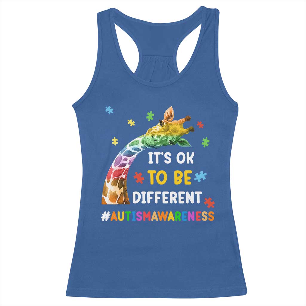 It's Ok To Be Different Autism Awareness Racerback Tank Top Rainbow Giraffe Puzzle TS11 Royal Blue Print Your Wear