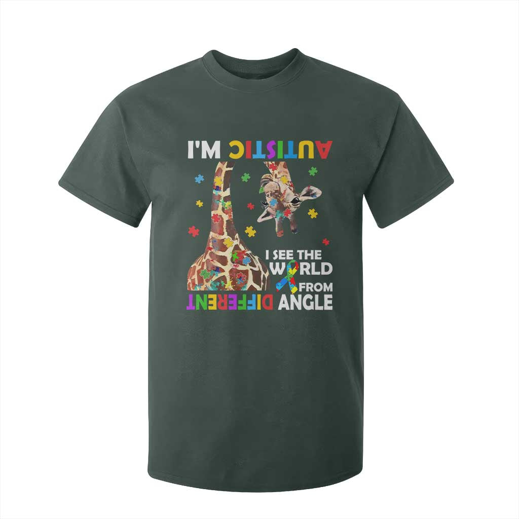 Funny I'm Autistic I See The World Form Different Angle T Shirt For Kid Puzzle Giraffe TS11 Dark Forest Green Print Your Wear