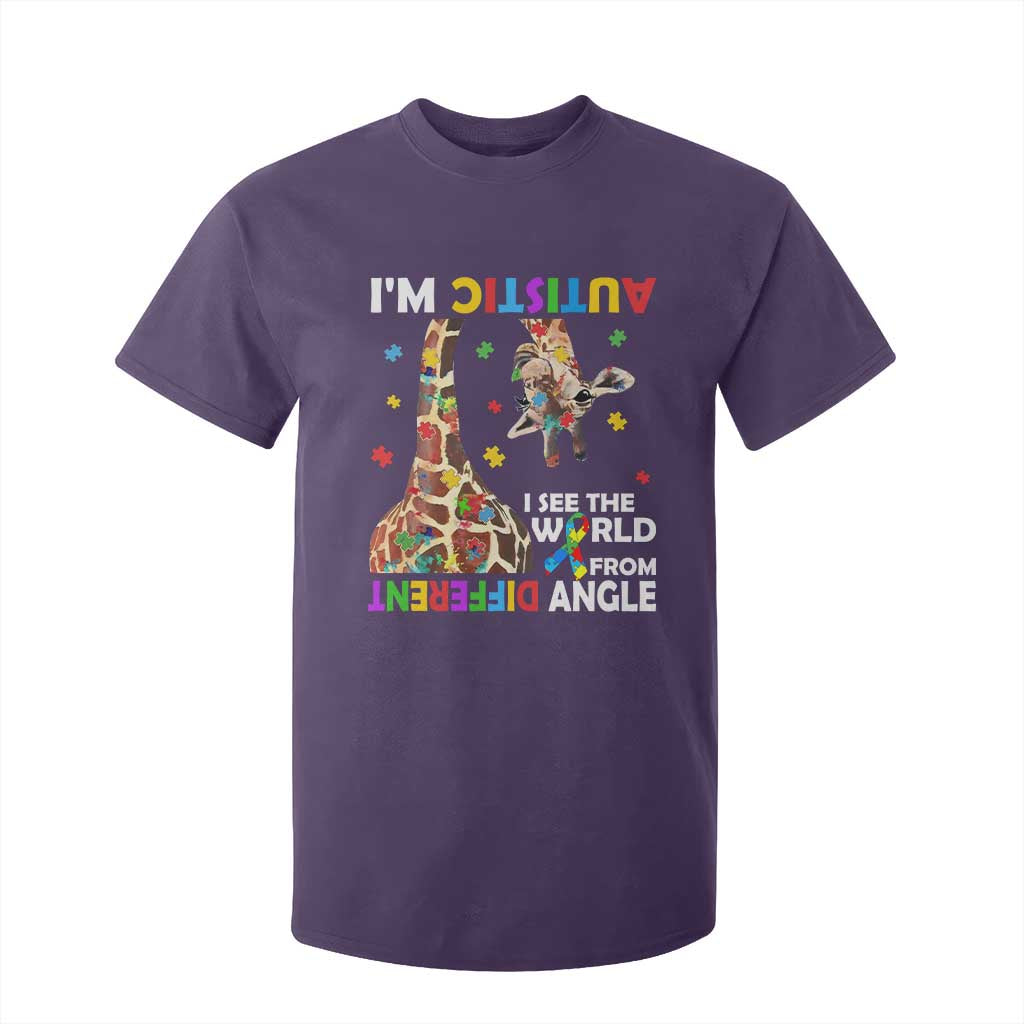 Funny I'm Autistic I See The World Form Different Angle T Shirt For Kid Puzzle Giraffe TS11 Purple Print Your Wear