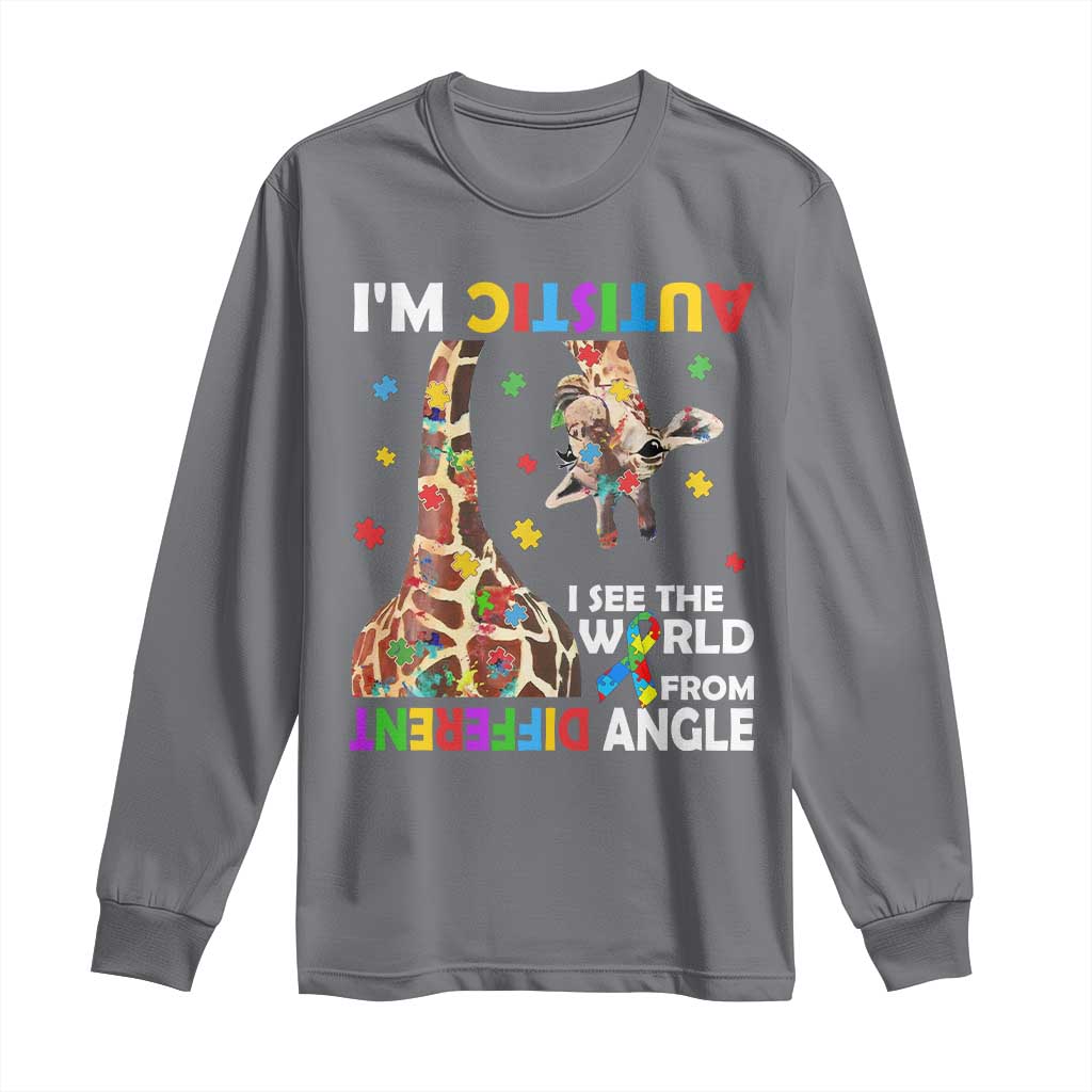 Funny I'm Autistic I See The World Form Different Angle Long Sleeve Shirt Puzzle Giraffe TS11 Charcoal Print Your Wear