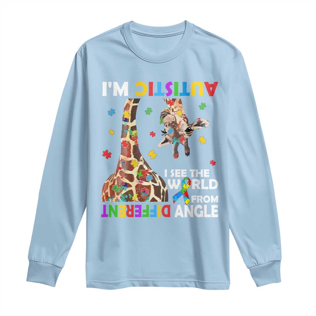 Funny I'm Autistic I See The World Form Different Angle Long Sleeve Shirt Puzzle Giraffe TS11 Light Blue Print Your Wear