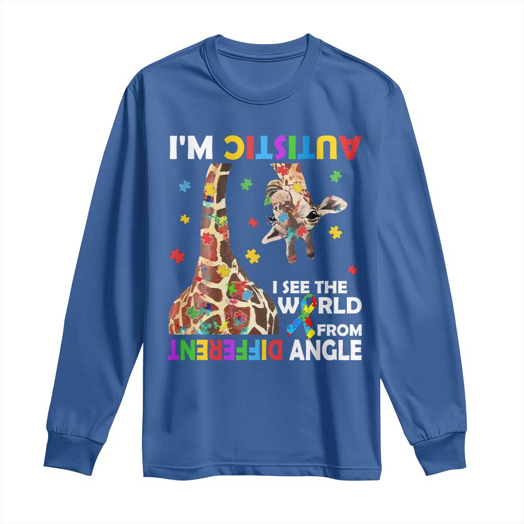 Funny I'm Autistic I See The World Form Different Angle Long Sleeve Shirt Puzzle Giraffe TS11 Royal Blue Print Your Wear