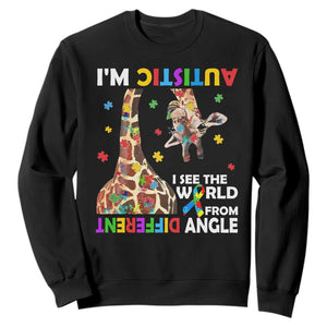 Funny I'm Autistic I See The World Form Different Angle Sweatshirt Puzzle Giraffe TS11 Black Print Your Wear