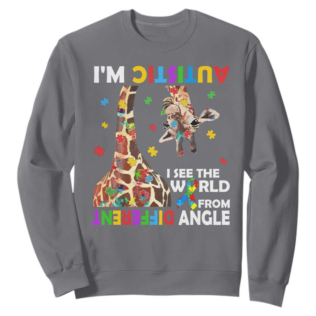 Funny I'm Autistic I See The World Form Different Angle Sweatshirt Puzzle Giraffe TS11 Charcoal Print Your Wear