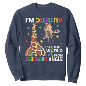 Funny I'm Autistic I See The World Form Different Angle Sweatshirt Puzzle Giraffe TS11 Navy Print Your Wear