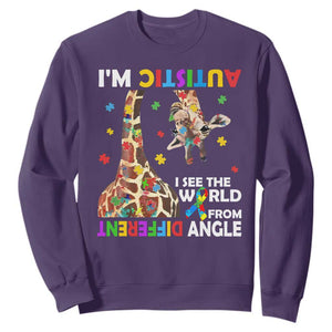 Funny I'm Autistic I See The World Form Different Angle Sweatshirt Puzzle Giraffe TS11 Purple Print Your Wear