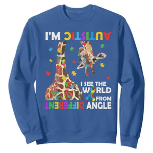 Funny I'm Autistic I See The World Form Different Angle Sweatshirt Puzzle Giraffe TS11 Royal Blue Print Your Wear
