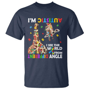Funny I'm Autistic I See The World Form Different Angle T Shirt Puzzle Giraffe TS11 Navy Print Your Wear