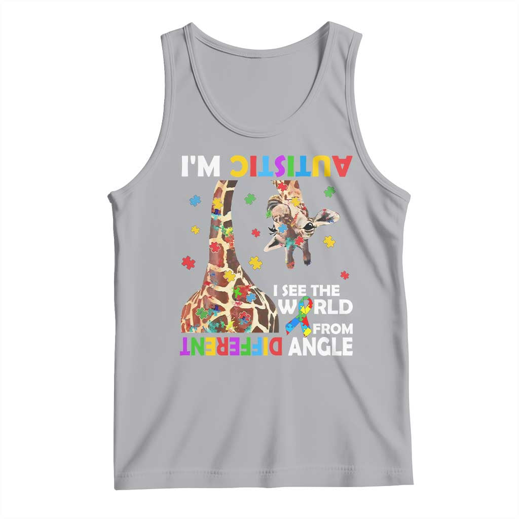 Funny I'm Autistic I See The World Form Different Angle Tank Top Puzzle Giraffe TS11 Athletic Heather Print Your Wear