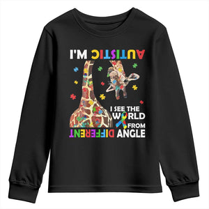 Funny I'm Autistic I See The World Form Different Angle Youth Sweatshirt Puzzle Giraffe TS11 Black Print Your Wear