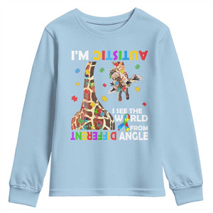Funny I'm Autistic I See The World Form Different Angle Youth Sweatshirt Puzzle Giraffe TS11 Light Blue Print Your Wear