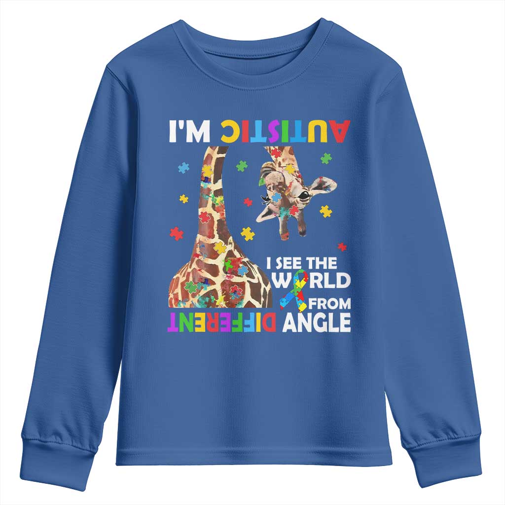 Funny I'm Autistic I See The World Form Different Angle Youth Sweatshirt Puzzle Giraffe TS11 Royal Blue Print Your Wear