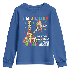 Funny I'm Autistic I See The World Form Different Angle Youth Sweatshirt Puzzle Giraffe TS11 Royal Blue Print Your Wear