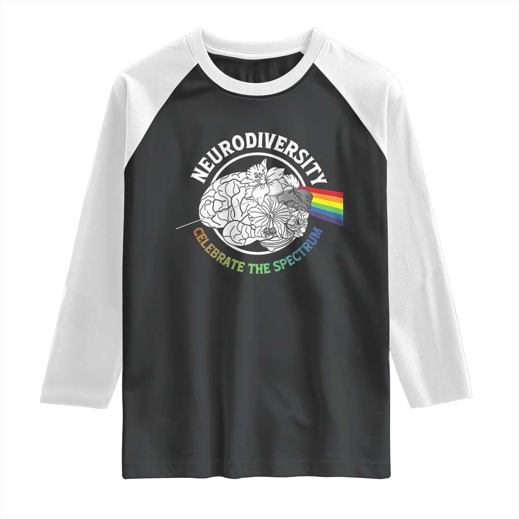 Neurodiversity Celebrate The Spectrum Raglan Shirt Brain Autism Awareness ASD ADHD TS11 Black White Print Your Wear