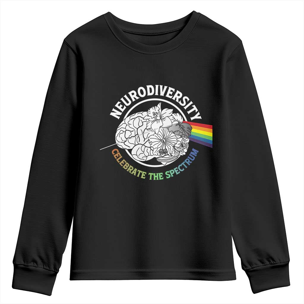 Neurodiversity Celebrate The Spectrum Youth Sweatshirt Brain Autism Awareness ASD ADHD TS11 Black Print Your Wear