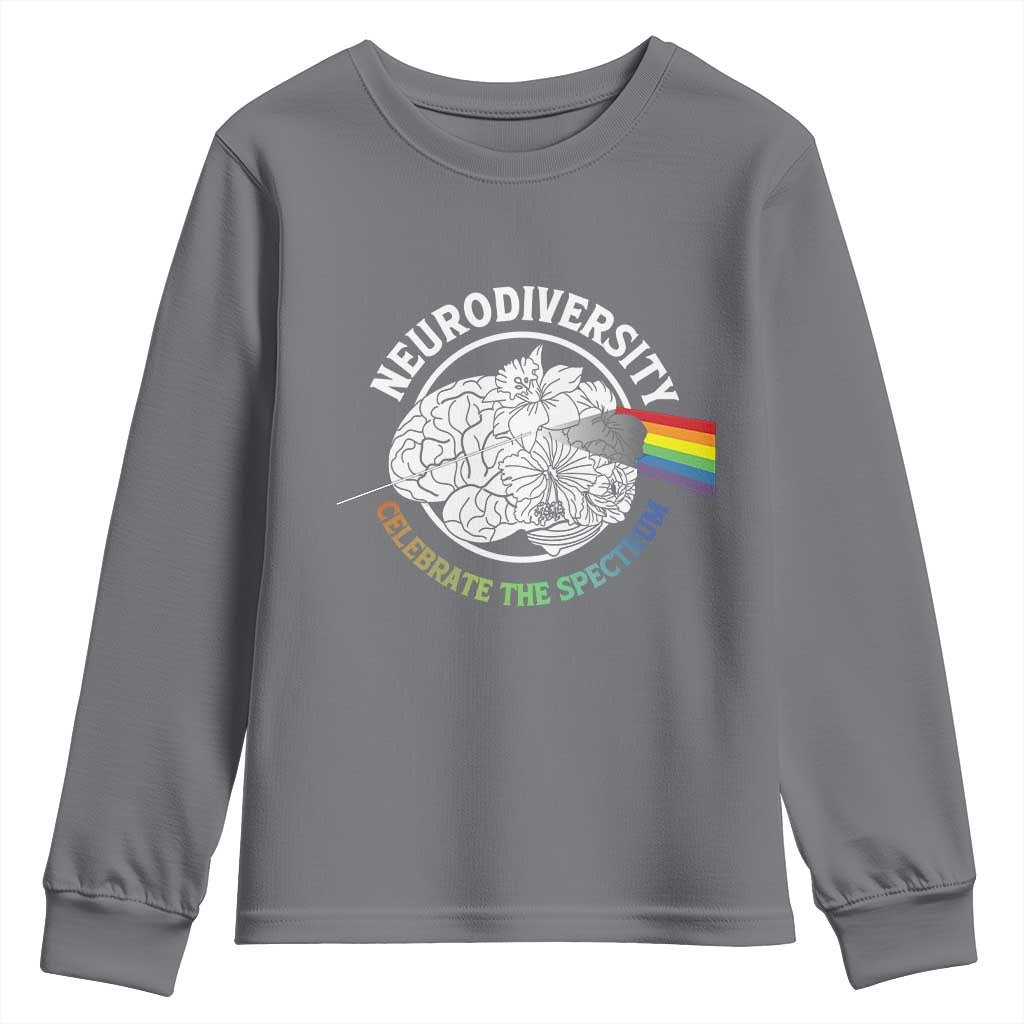 Neurodiversity Celebrate The Spectrum Youth Sweatshirt Brain Autism Awareness ASD ADHD TS11 Charcoal Print Your Wear