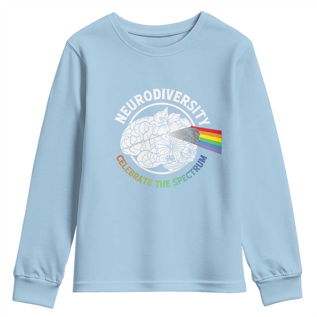 Neurodiversity Celebrate The Spectrum Youth Sweatshirt Brain Autism Awareness ASD ADHD TS11 Light Blue Print Your Wear