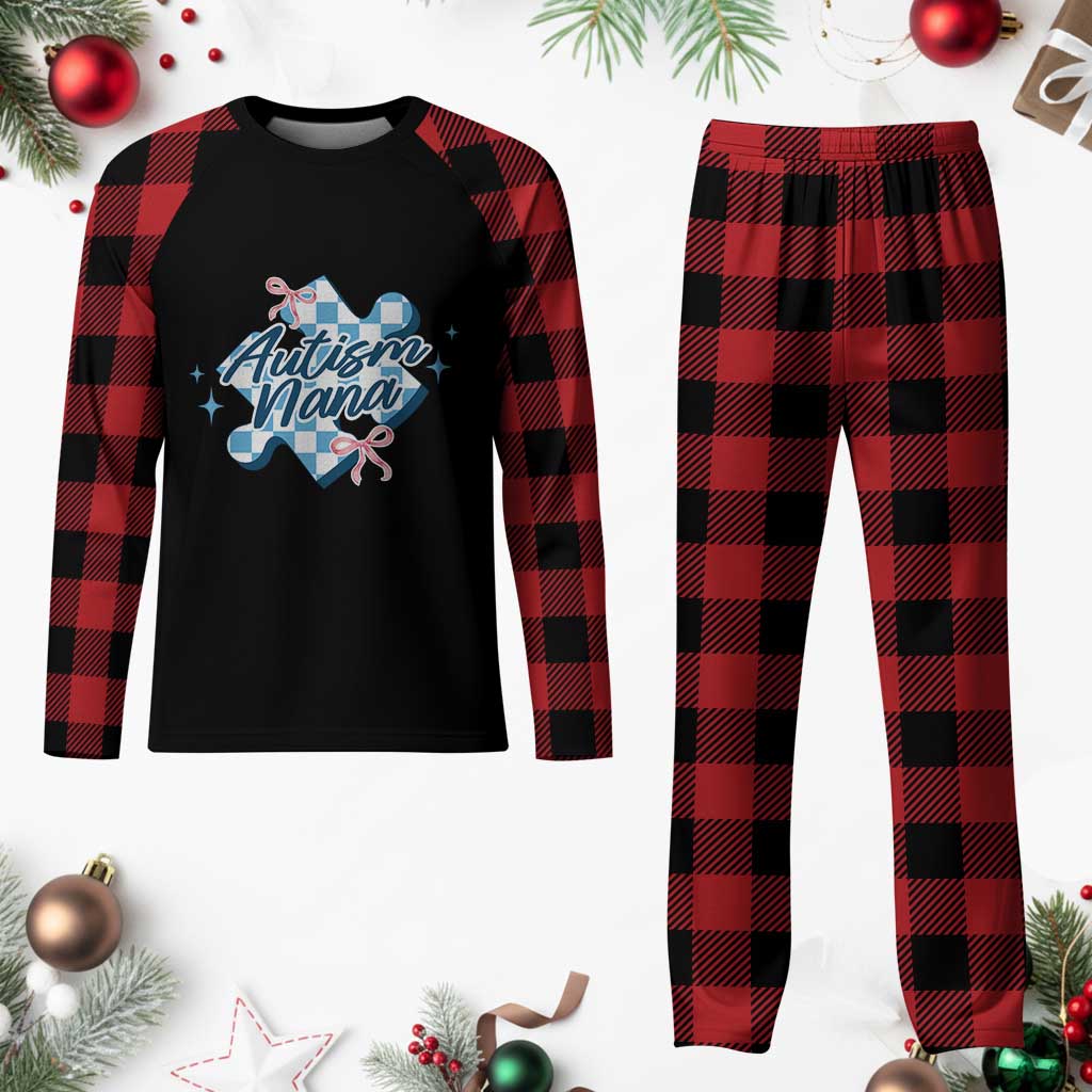Autism Nana Coquette Puzzle Piece Pink Bow Plaid Pajama Set TS11 Buffalo Plaid Print Your Wear