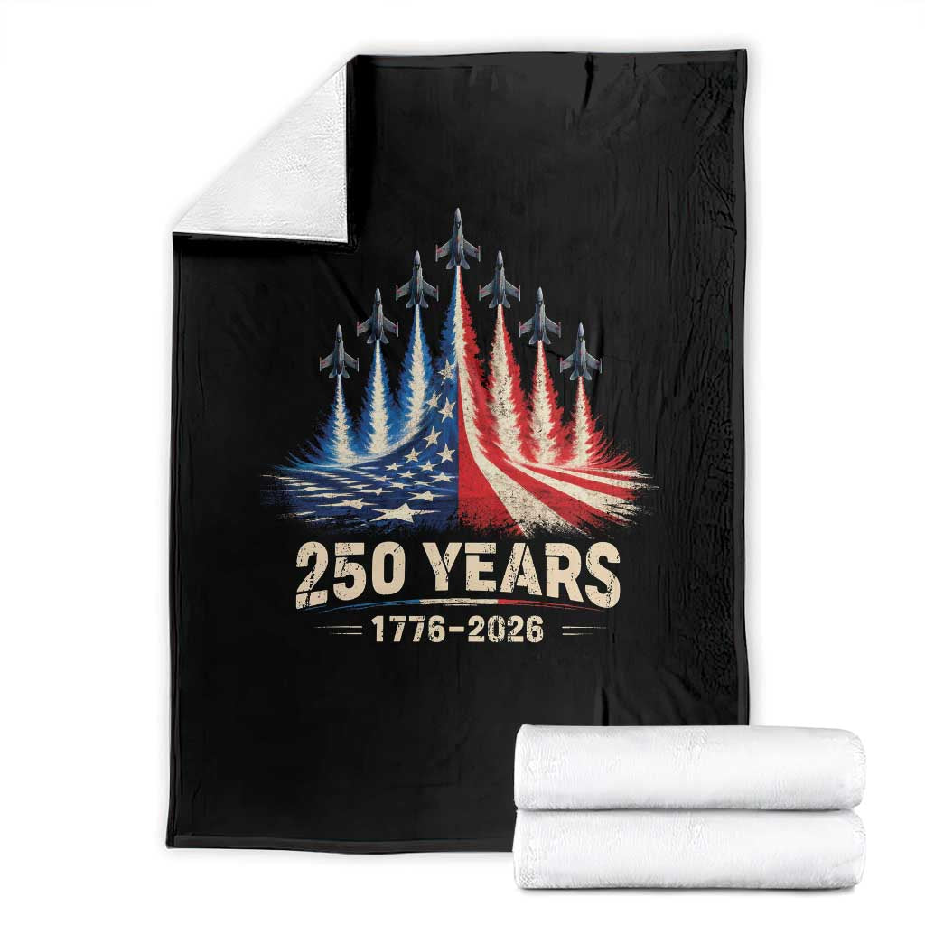250 Years American 1776 2026 Throw Blanket USA 250th Anniversary 4th of July US Flag Jets TS11 Black Print Your Wear