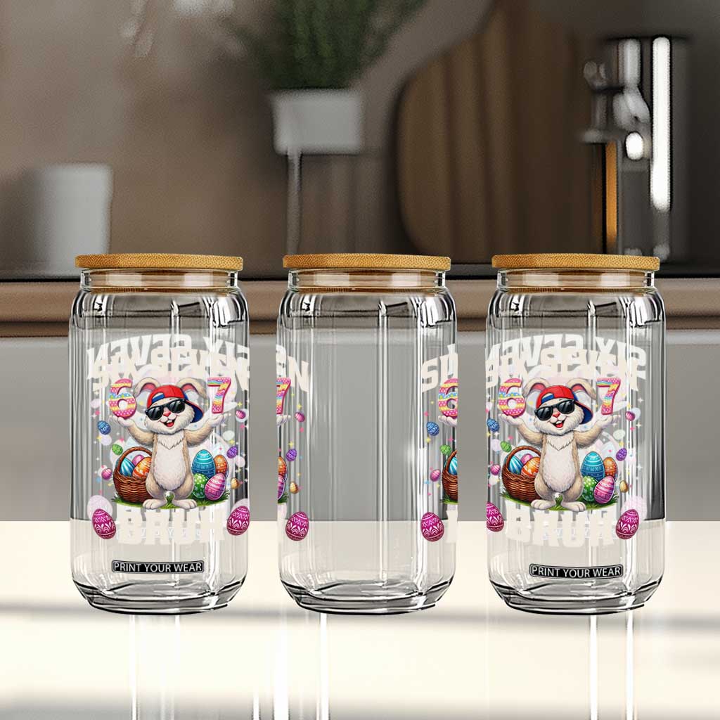Funny Easter Day Six Seven Bruh Glass Can 67 Bunny Easter Eggs TS11 Print Your Wear