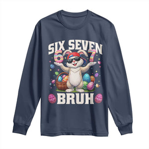 Funny Easter Day Six Seven Bruh Long Sleeve Shirt 67 Bunny Easter Eggs TS11 Navy Print Your Wear