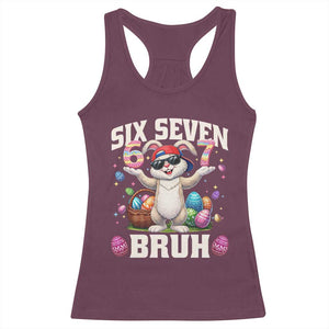 Funny Easter Day Six Seven Bruh Racerback Tank Top 67 Bunny Easter Eggs TS11 Maroon Print Your Wear