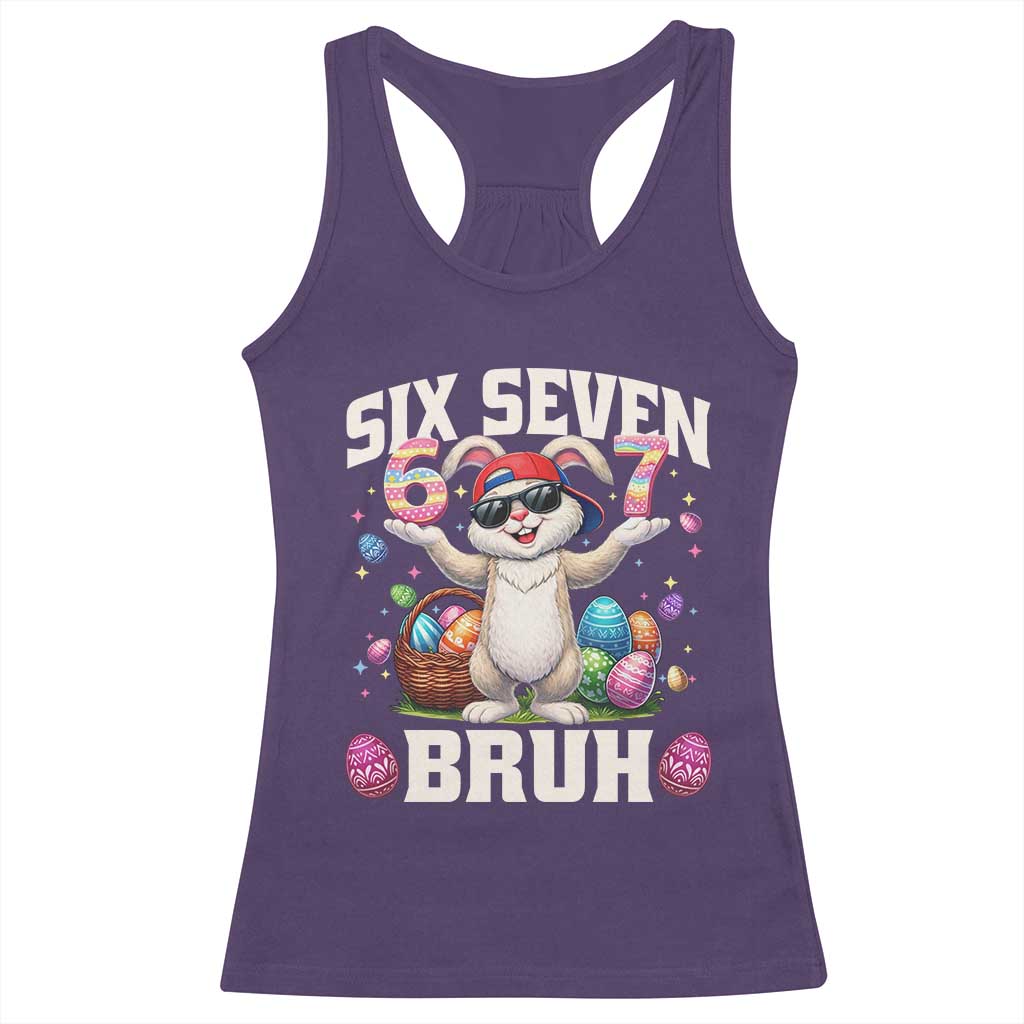 Funny Easter Day Six Seven Bruh Racerback Tank Top 67 Bunny Easter Eggs TS11 Purple Print Your Wear