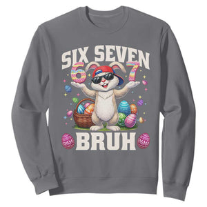 Funny Easter Day Six Seven Bruh Sweatshirt 67 Bunny Easter Eggs TS11 Charcoal Print Your Wear