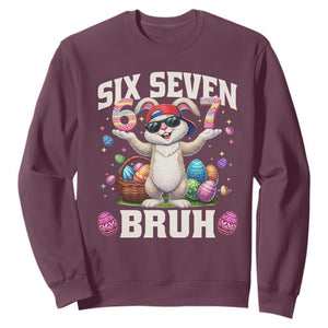 Funny Easter Day Six Seven Bruh Sweatshirt 67 Bunny Easter Eggs TS11 Maroon Print Your Wear